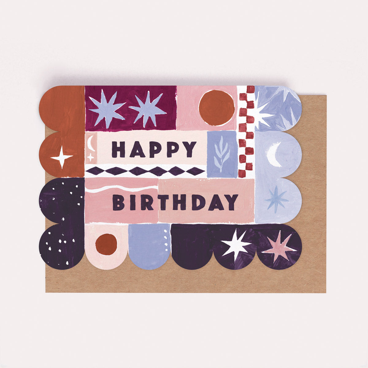 Abstract landscape birthday card with hand-painted sunrise-to-midnight skies