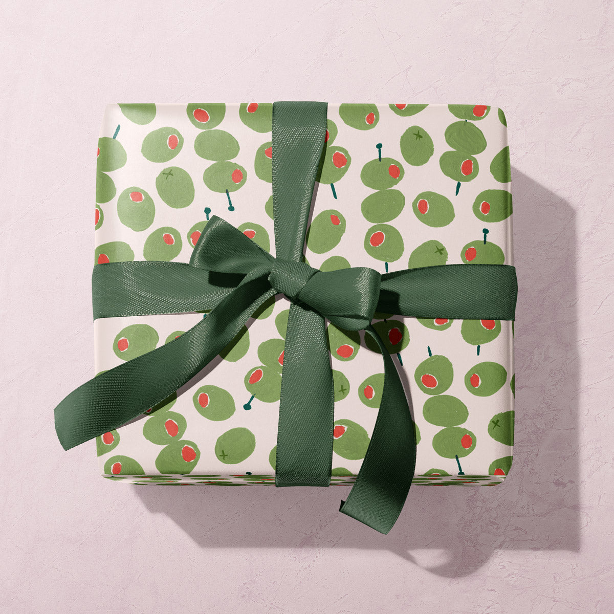 Olives gift wrap sheet, luxury olive-patterned wrapping paper hand-painted by Sister Paper Co