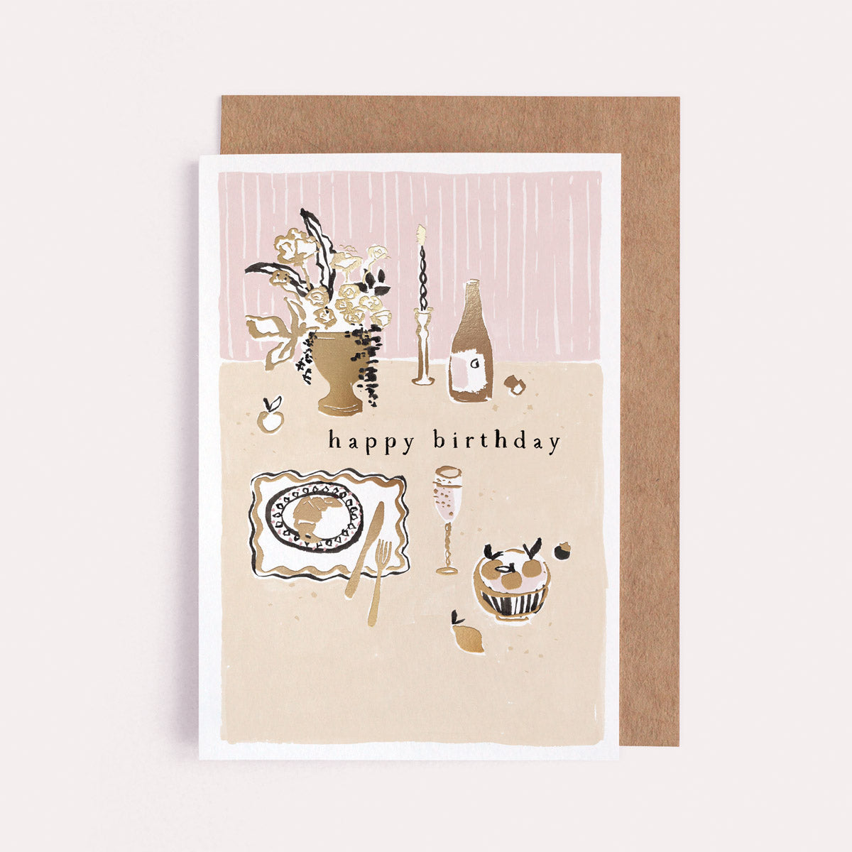 A brunch birthday card with gold foil details from Sister Paper Co.