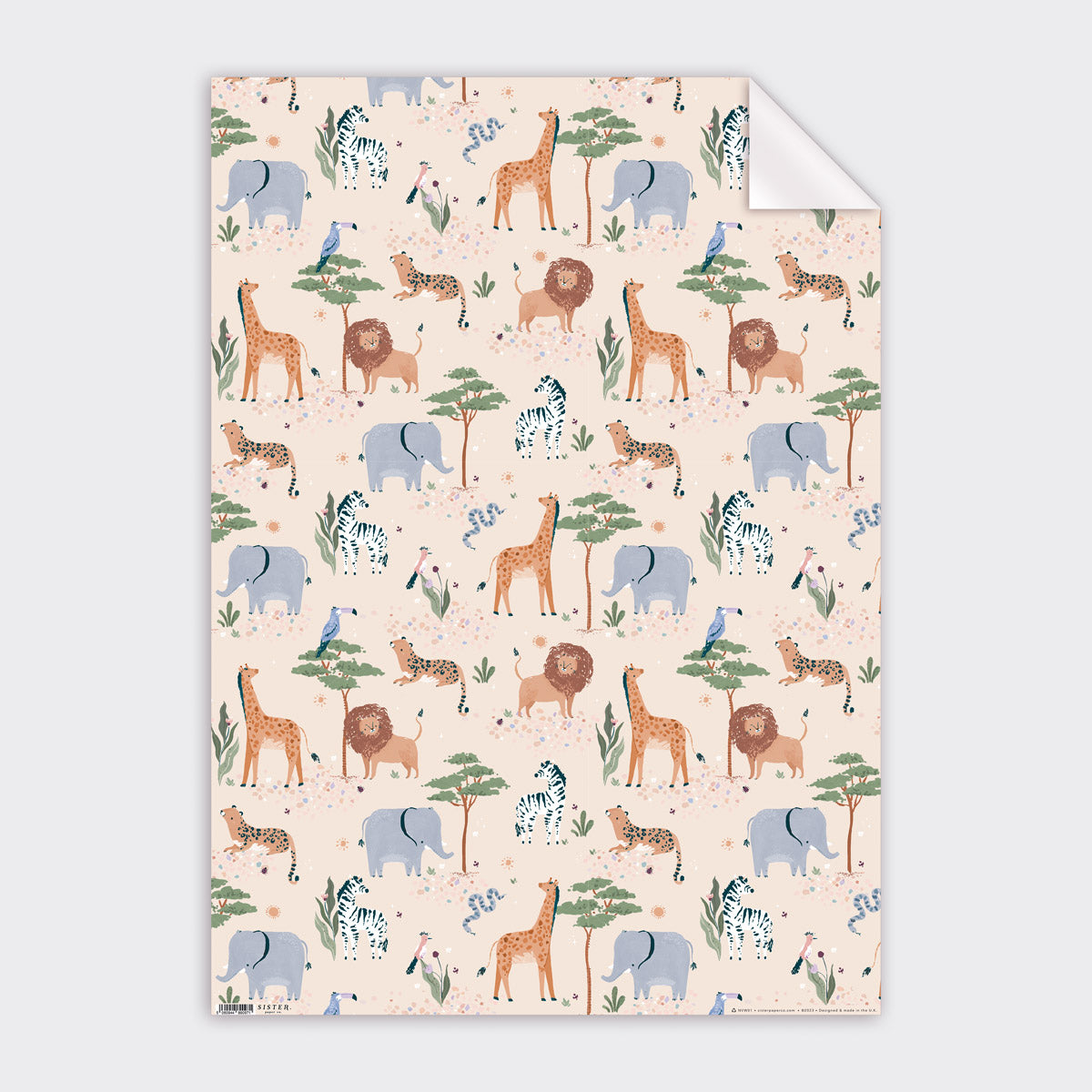 Safari animal print wrapping paper from the Kids gift wrap collection at Sister Paper Co.