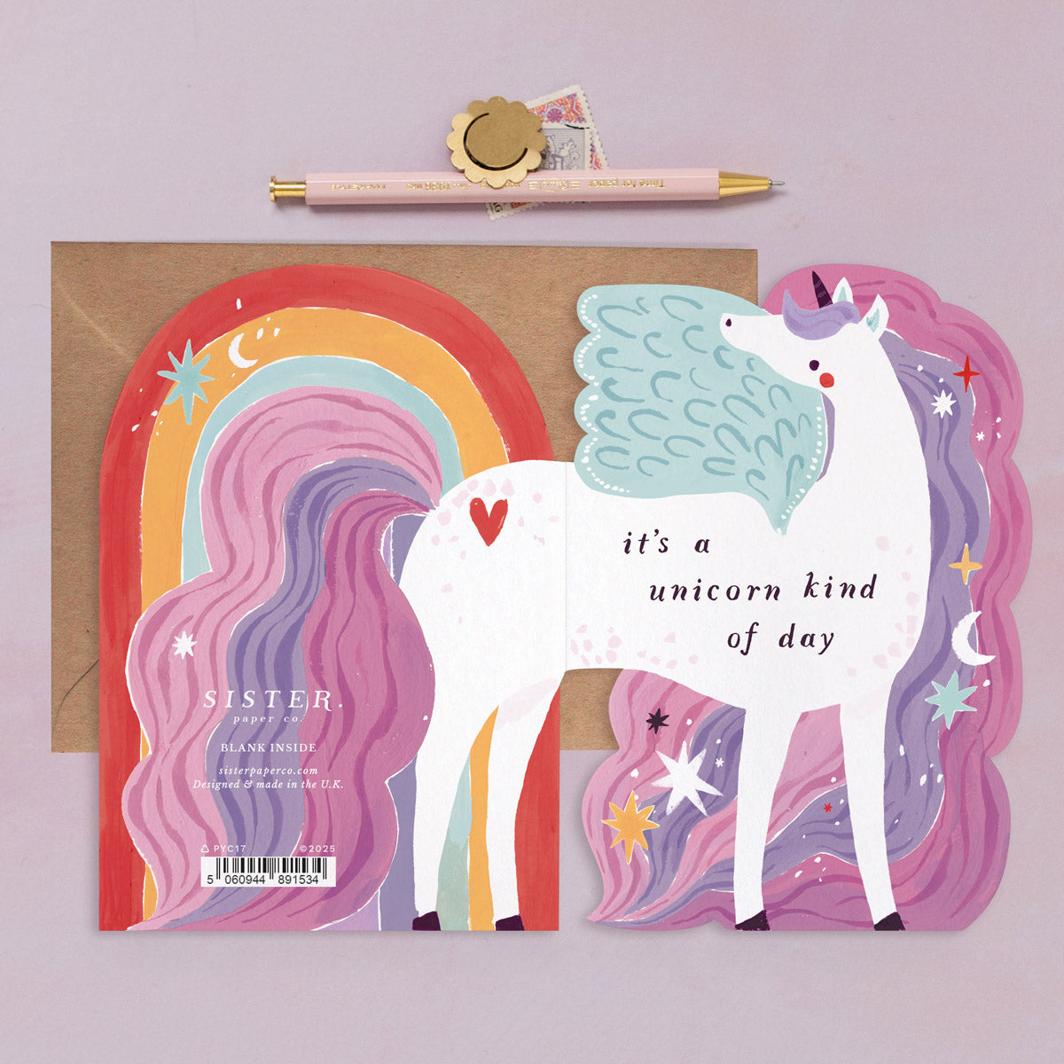 Unicorn Kind of day birthday card for children with an illustration of a unicorn with a rainbow mane