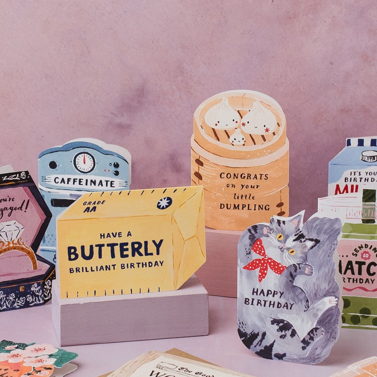 Butter birthday card styled in a flat lay