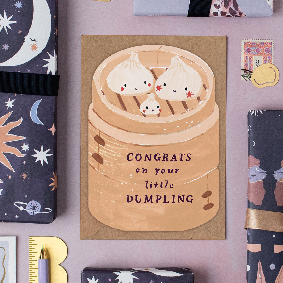 Dumpling new baby card by Sister Paper Co