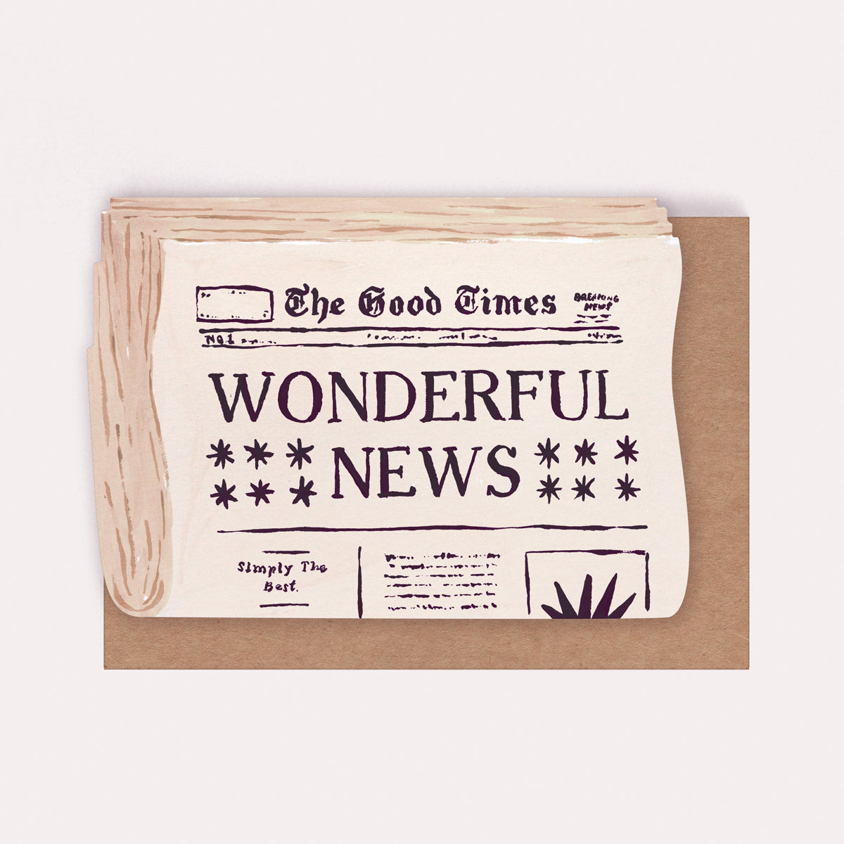 Newspaper-shaped congratulations and celebration card headlined 'Wonderful News'
