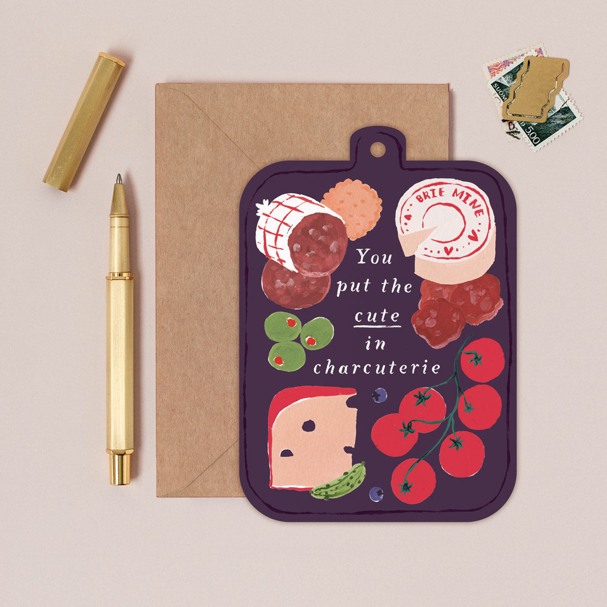 Charcuterie board love card design shown close up