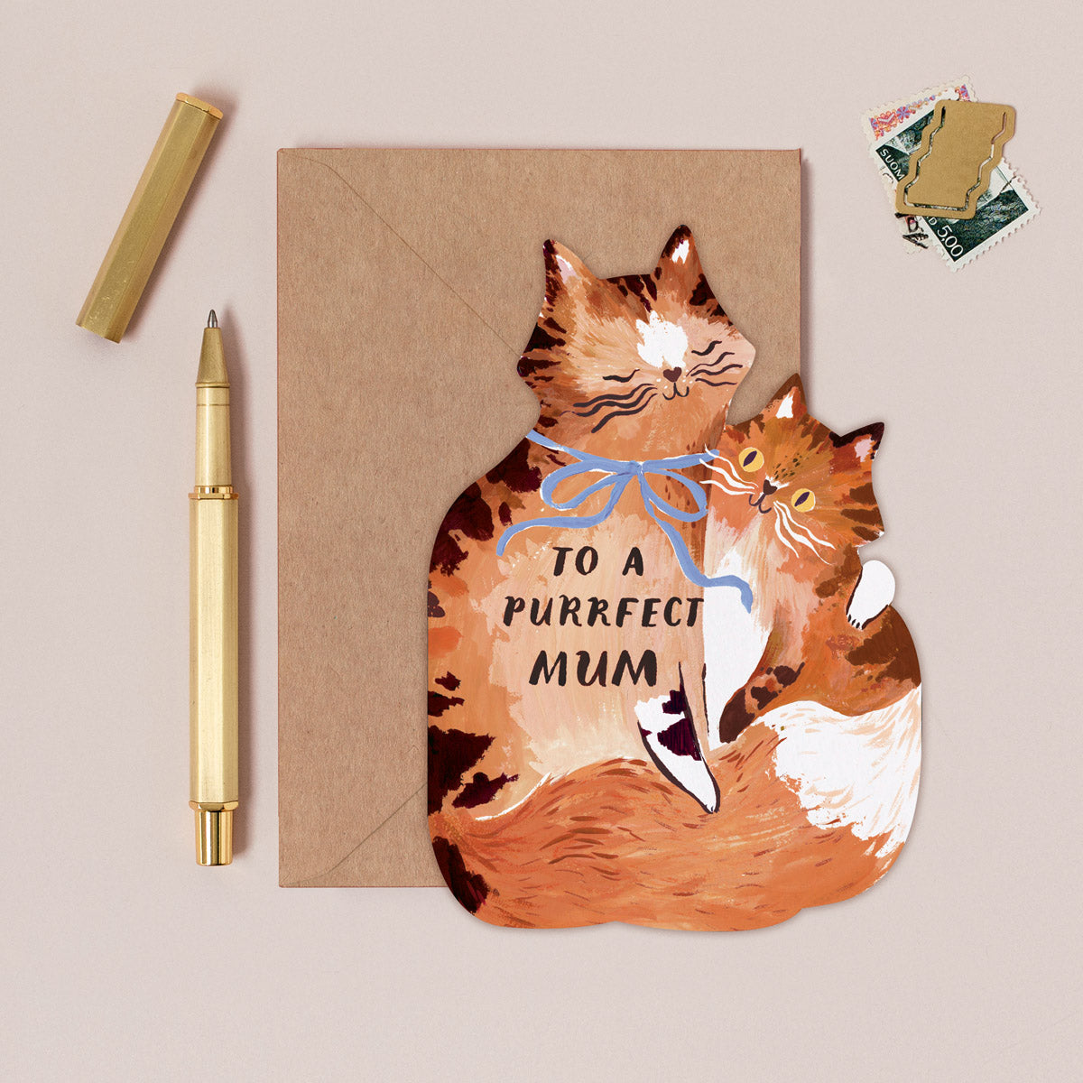 Cat-shaped Mother's Day card design shown close up