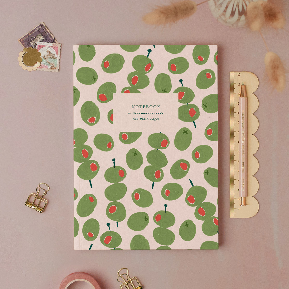 Olives notebook shown from the back
