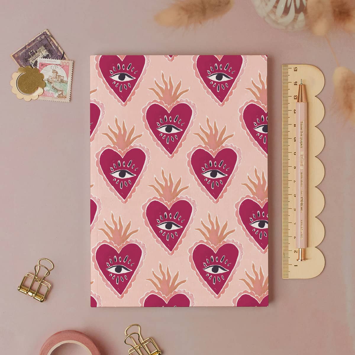 Sacred heart pocket notebook shown from the back