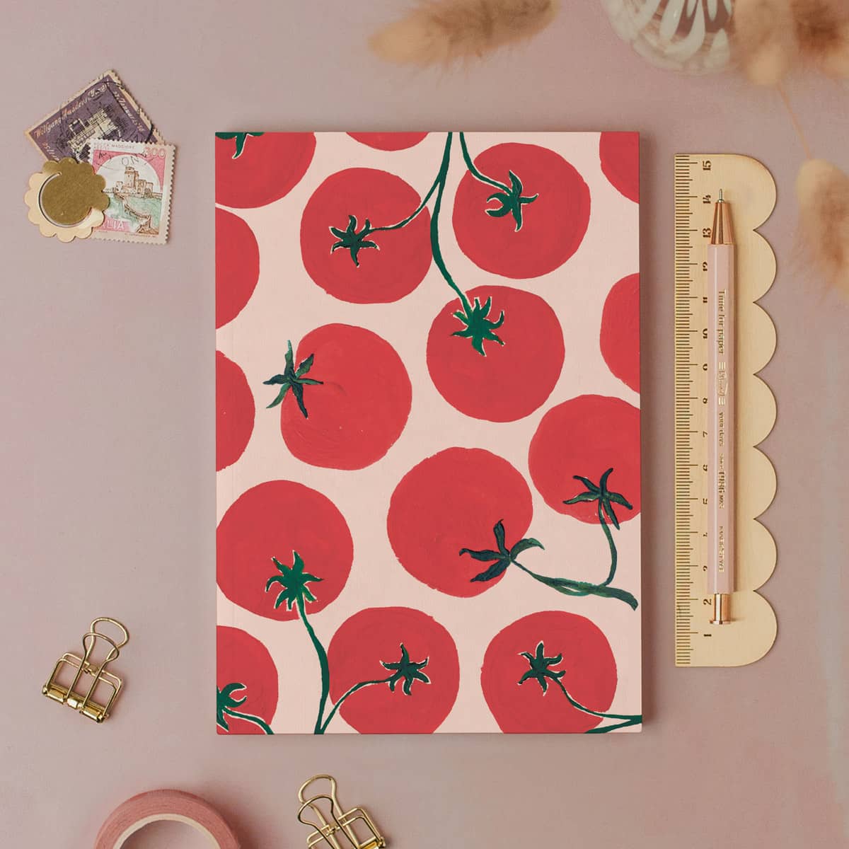 Tomato pocket notebook shown from the back