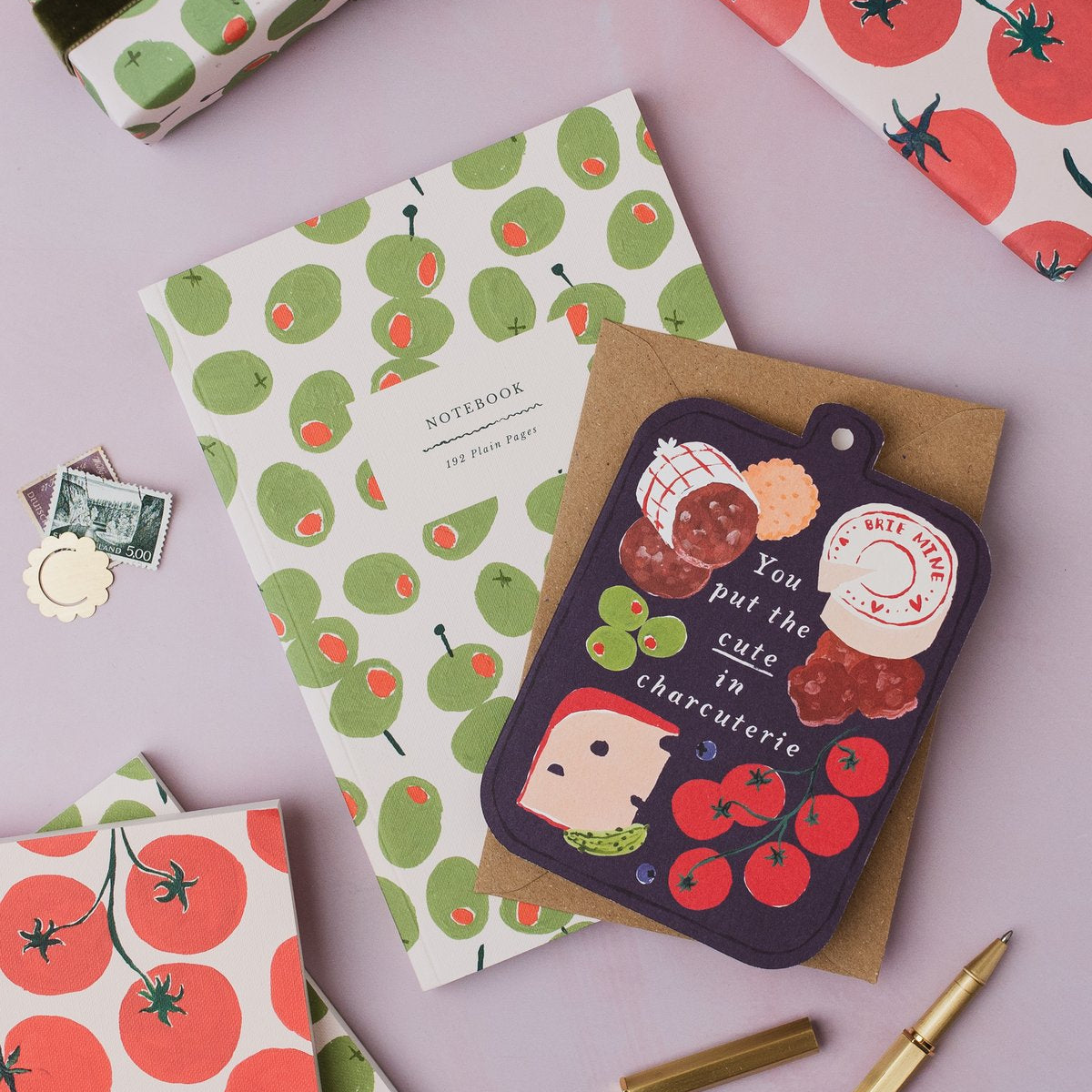 Sister Paper Co cards, notebooks and gift wrap styled together
