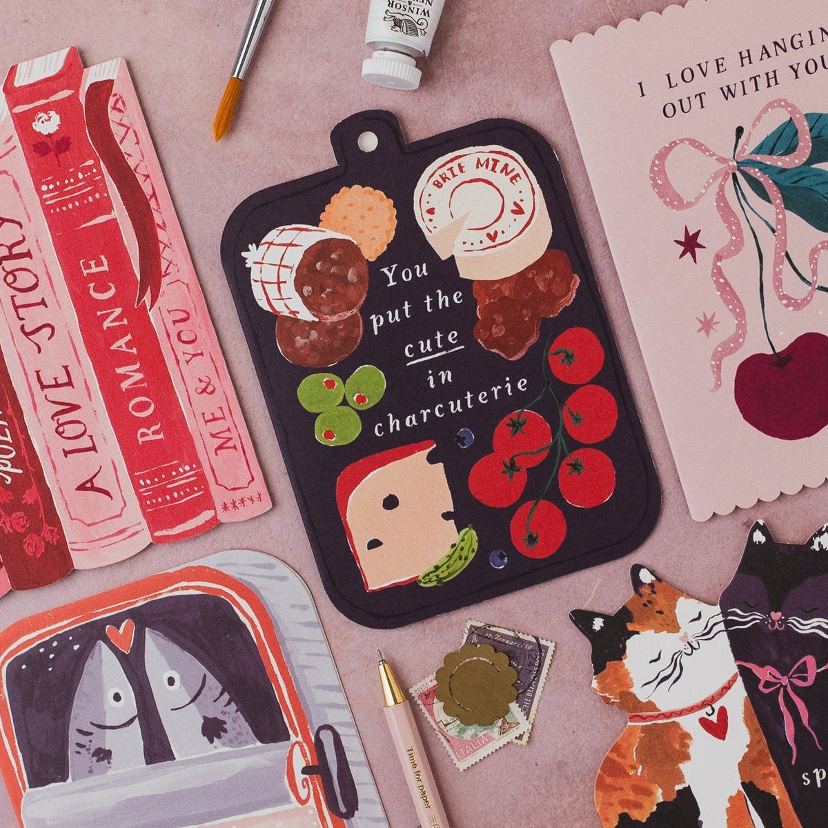 Sister Paper Co Valentine's cards displayed together