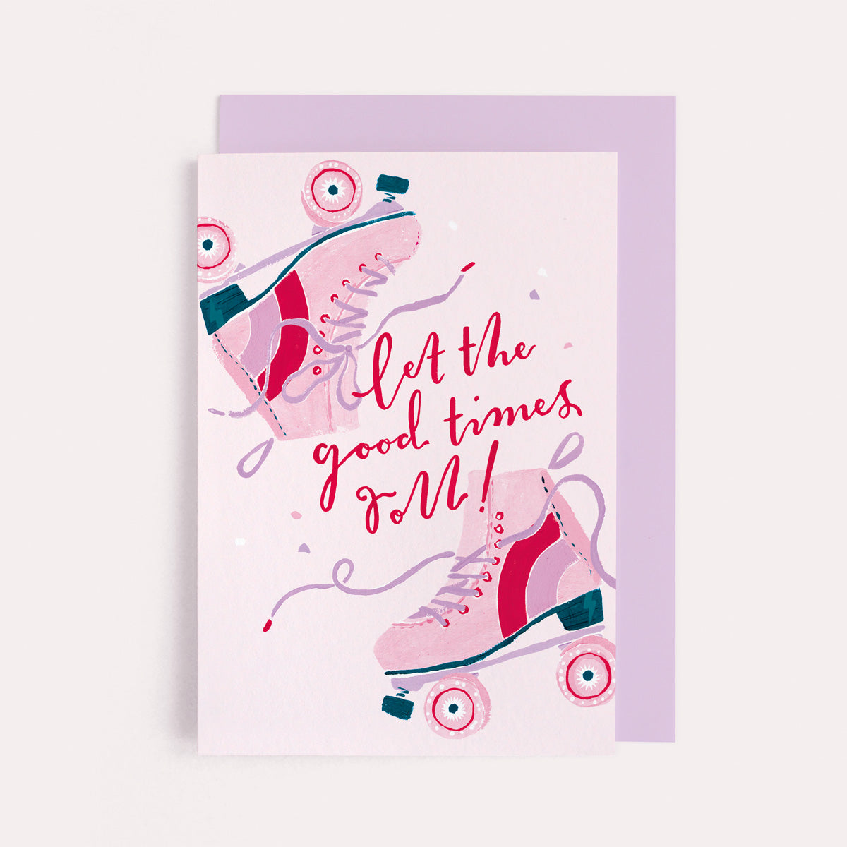 Roller skaters on a birthday card from the female birthday card collection at Sister Paper Co.