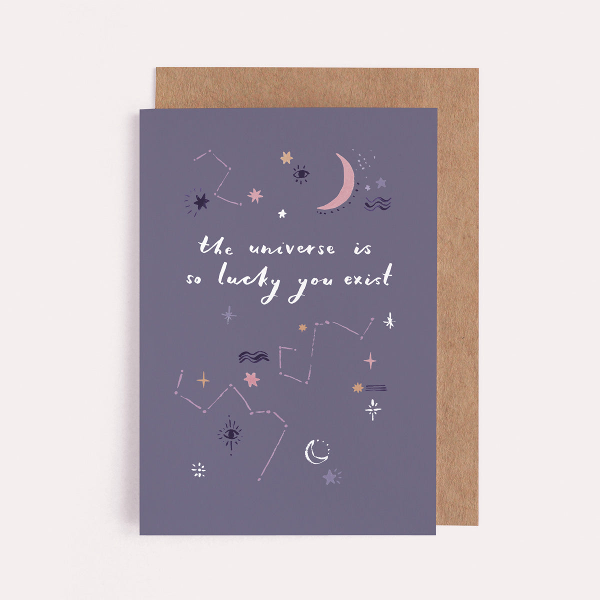 A moon and stars on a unisex modern birthday card from the male and female birthday card collection at Sister Paper Co.