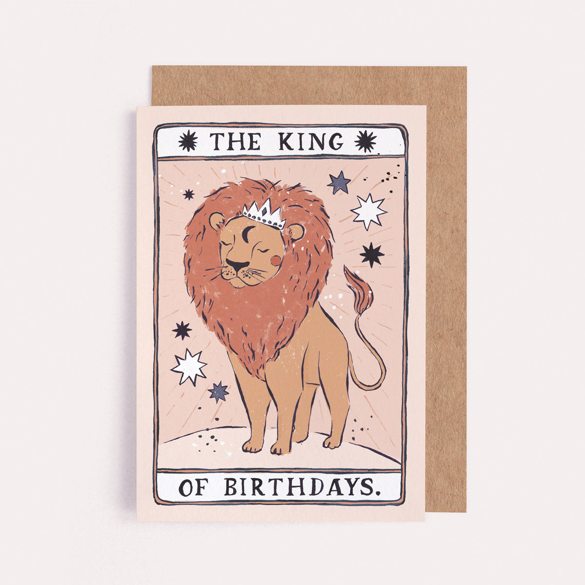 The King Of Birthdays card from the Tarot collection at Sister Paper Co features a king lion.