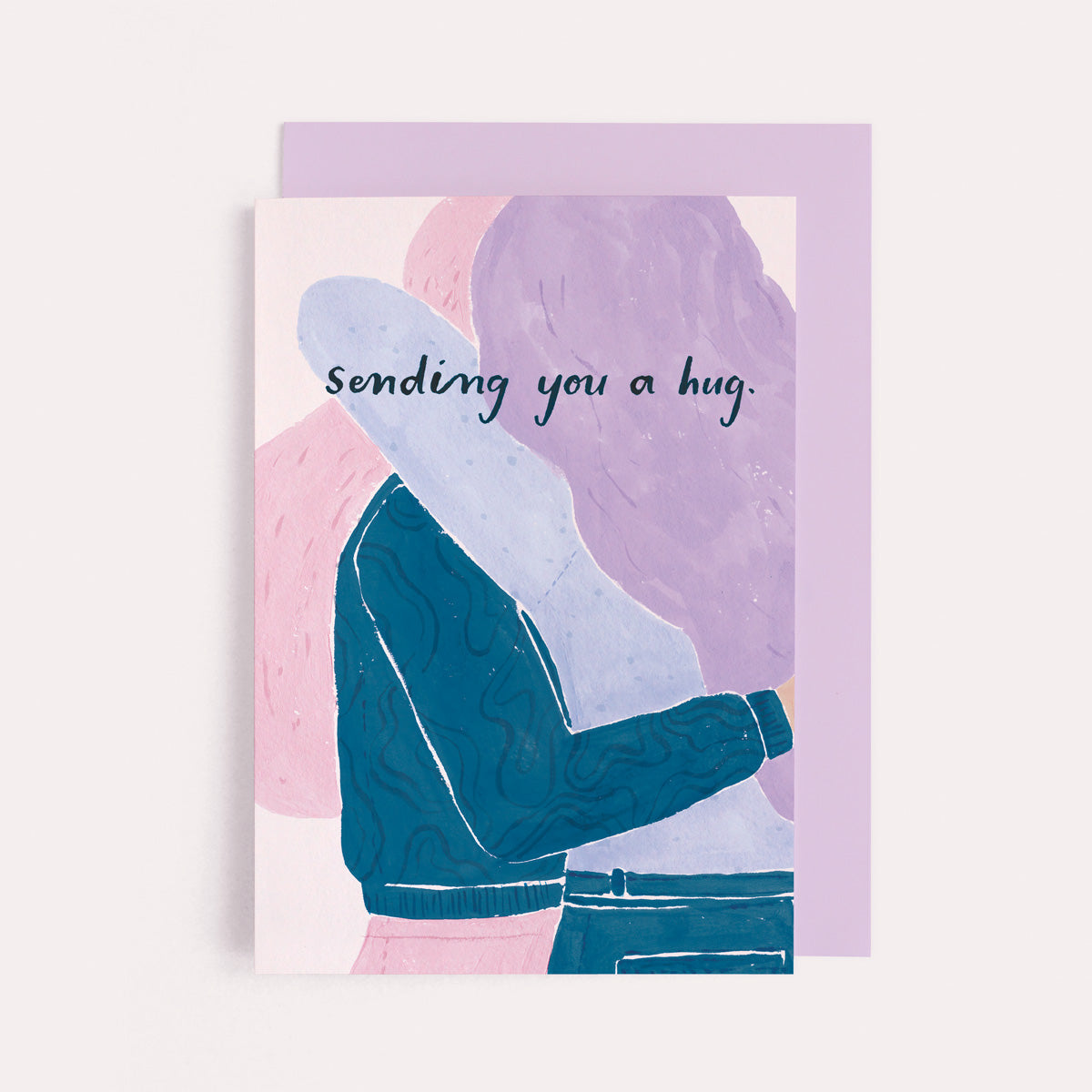 A pair of hugging friends on thinking of you card from the female card collection at Sister Paper Co.