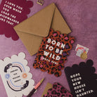Leopard print birthday card design shown close up
