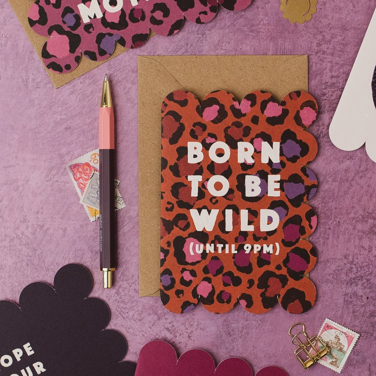 Leopard print birthday card shown in detail