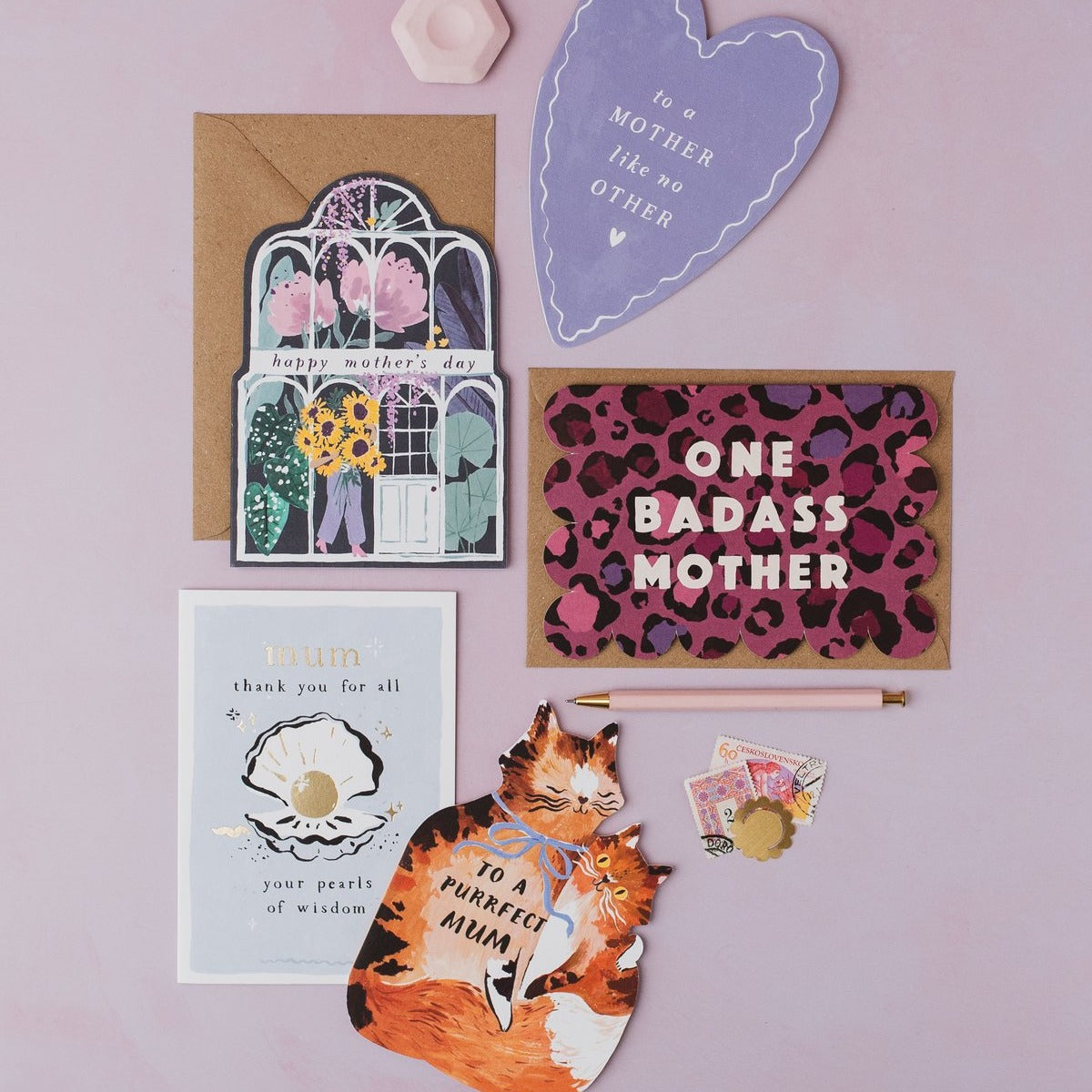Badass Mother leopard print card styled with props