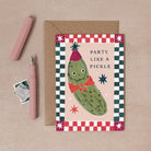 Funny pickle birthday card design shown close up