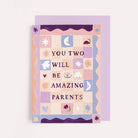 Pastel checkerboard new baby and new parents card with the caption 'you two will be amazing parents'