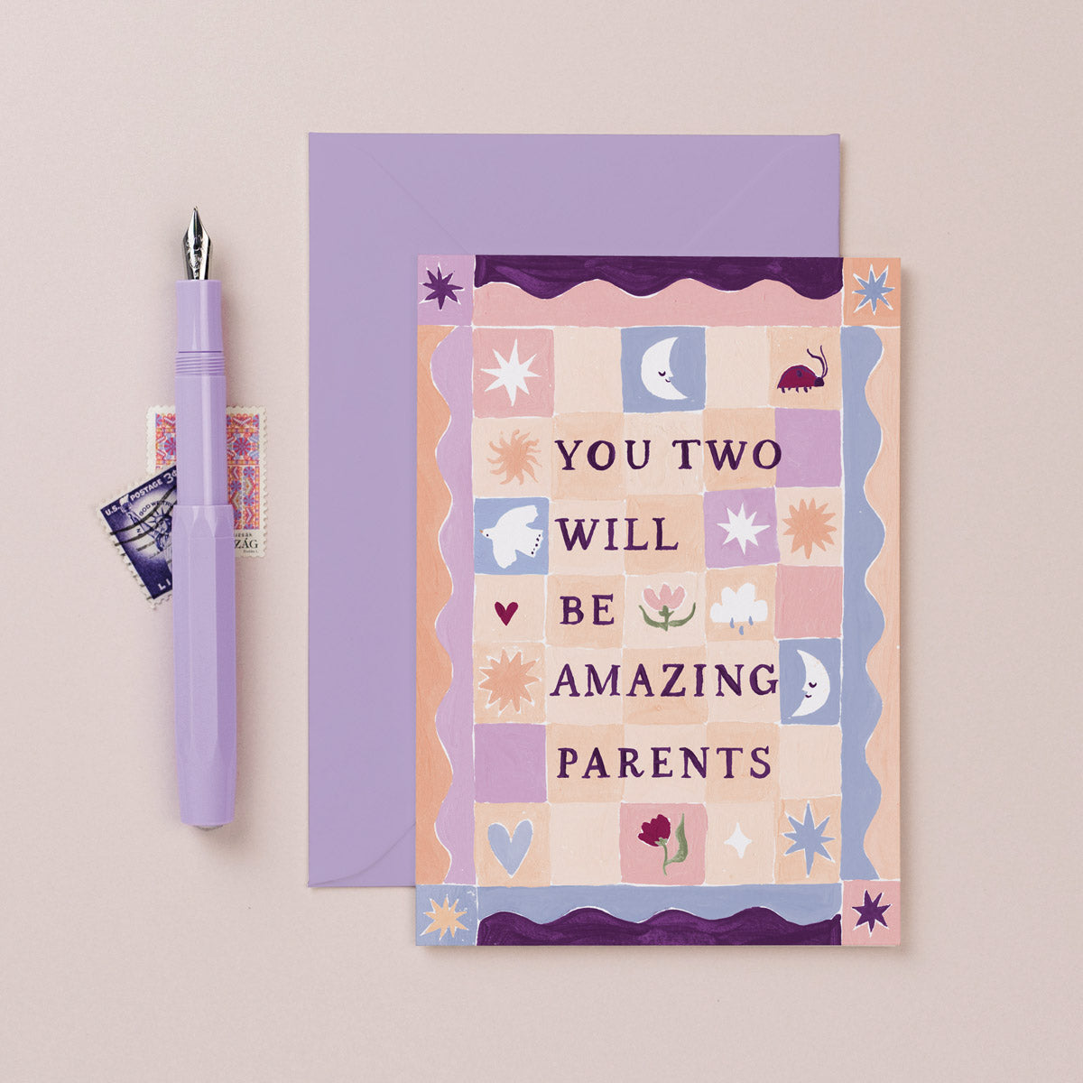 New parents baby card design shown close up