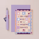 New parents baby card design shown close up