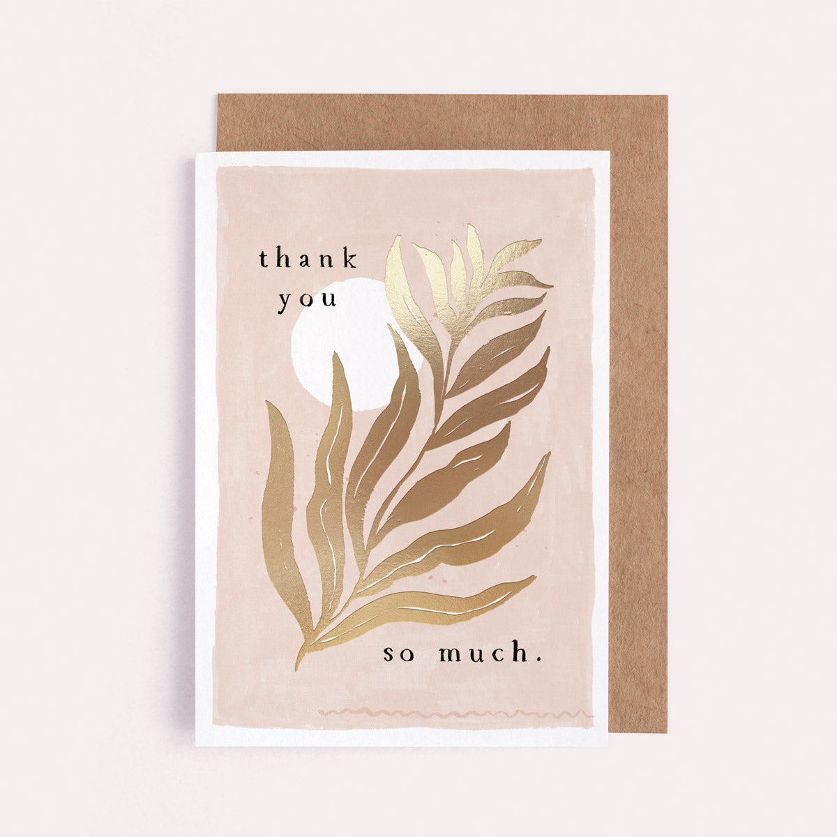 A thank you card with golden leaf details from Sister Paper Co.