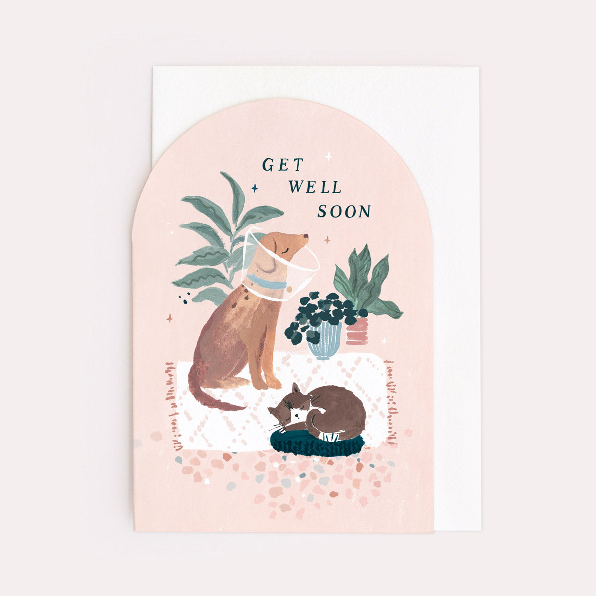 A get well soon card featuring an injured cat and dog from Sister Paper Co.