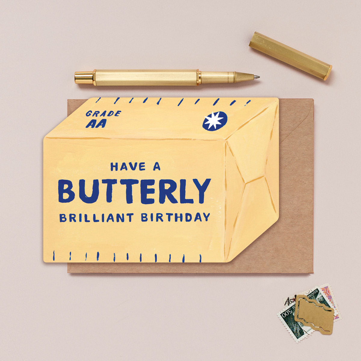 Butter birthday card design shown close up