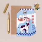 Milk carton birthday card design shown close up