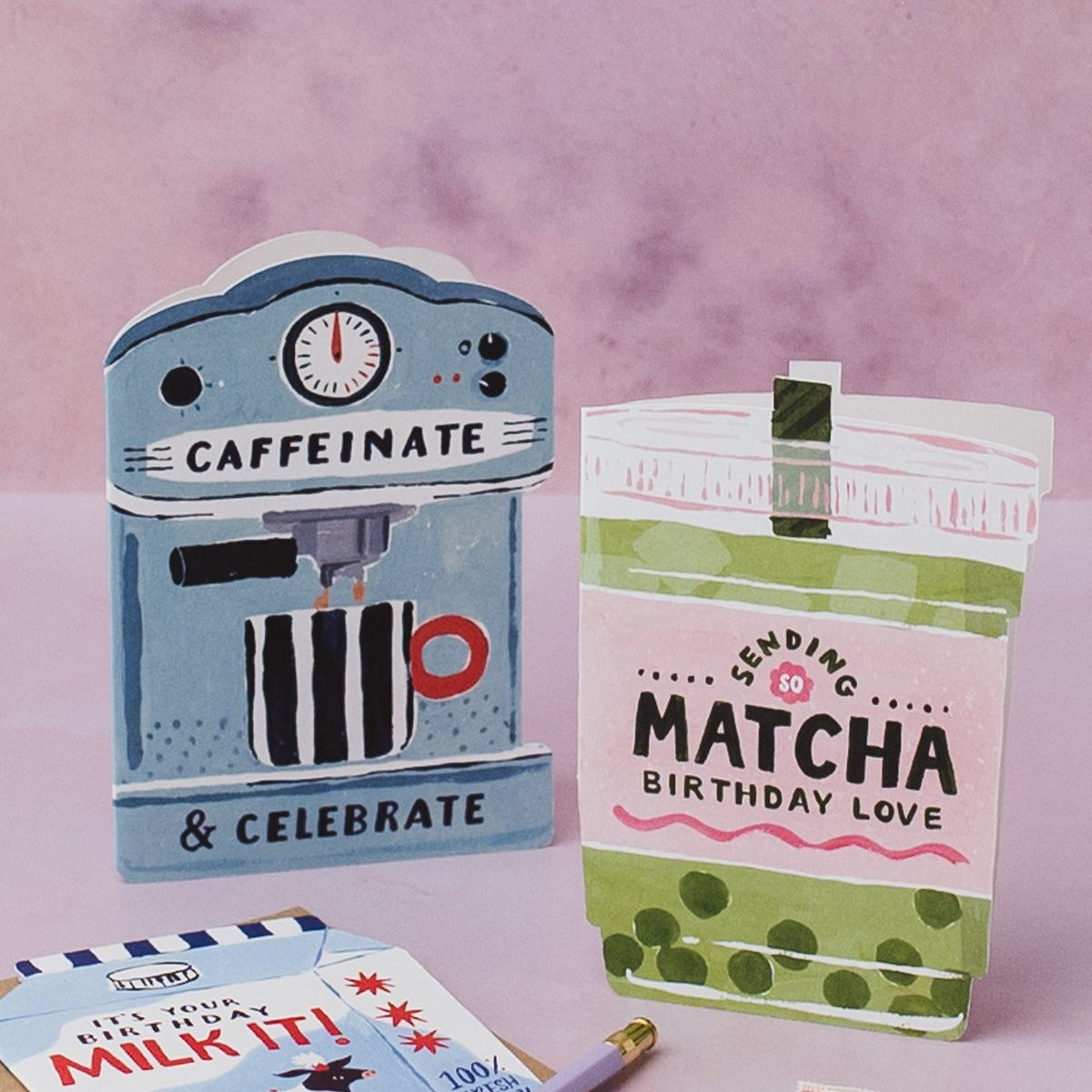 Coffee machine birthday card styled with props