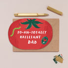Tomato-shaped Father's Day card design shown close up
