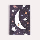 Sleeping moon pocket notebook, A6 plain page journal with a crescent moon and stars cover