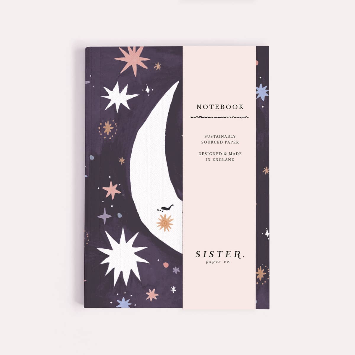 Sleeping moon pocket notebook shown close up