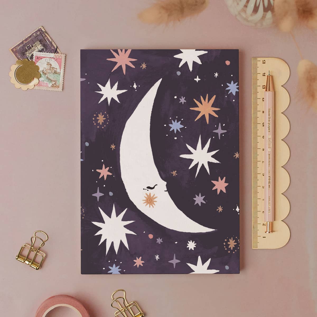 Sleeping moon pocket notebook shown from the back
