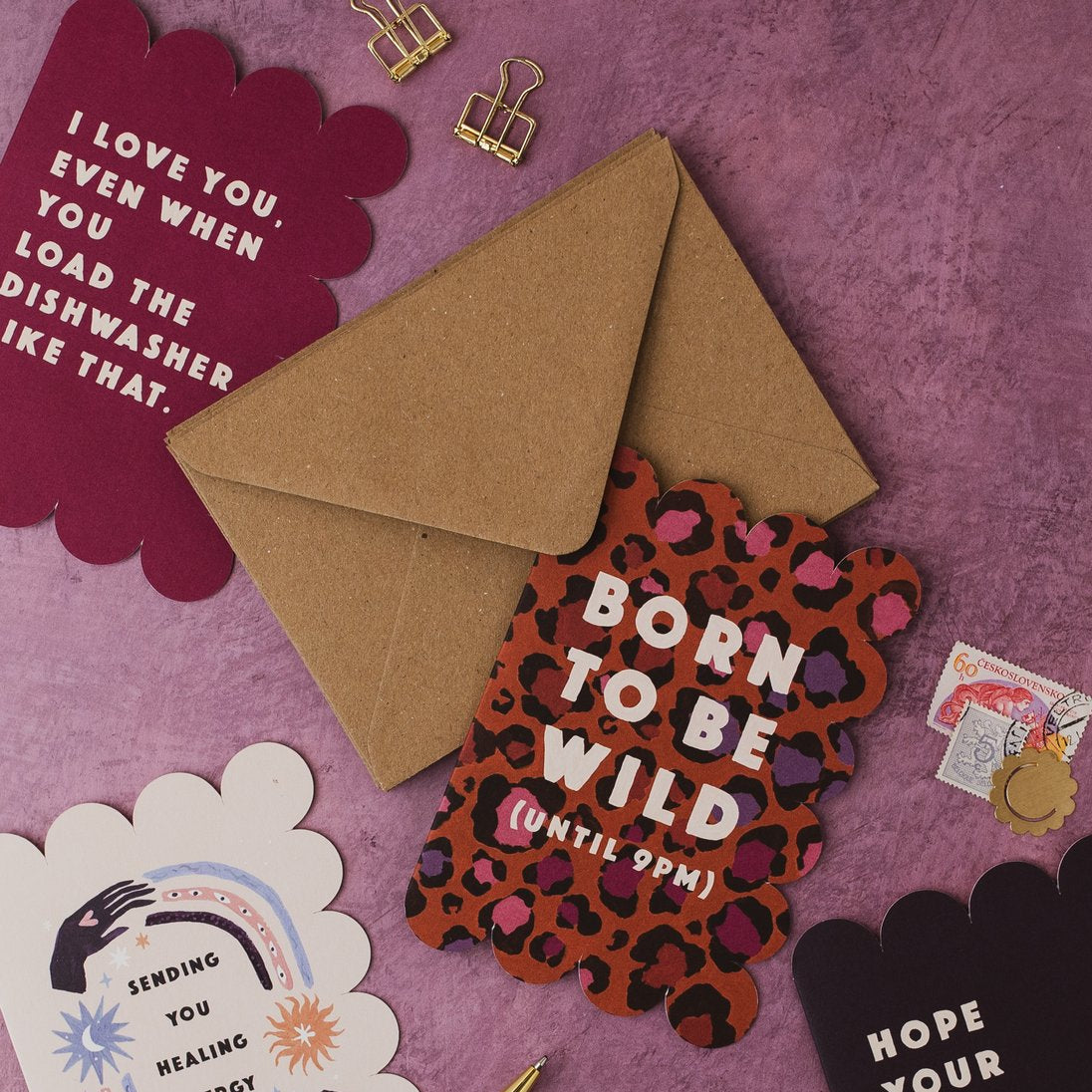 Sister Paper Co Valentine's and Mother's Day cards in a styled flat lay