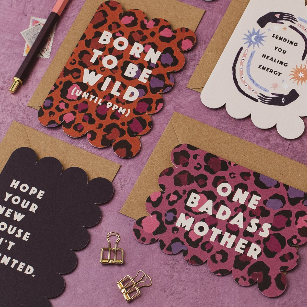 Sister Paper Co Valentine's and Mother's Day cards in a styled flat lay