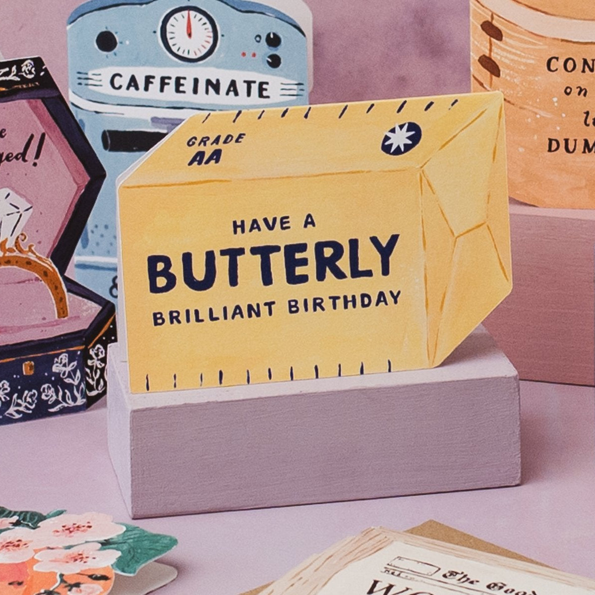 Sister Paper Co birthday cards displayed together