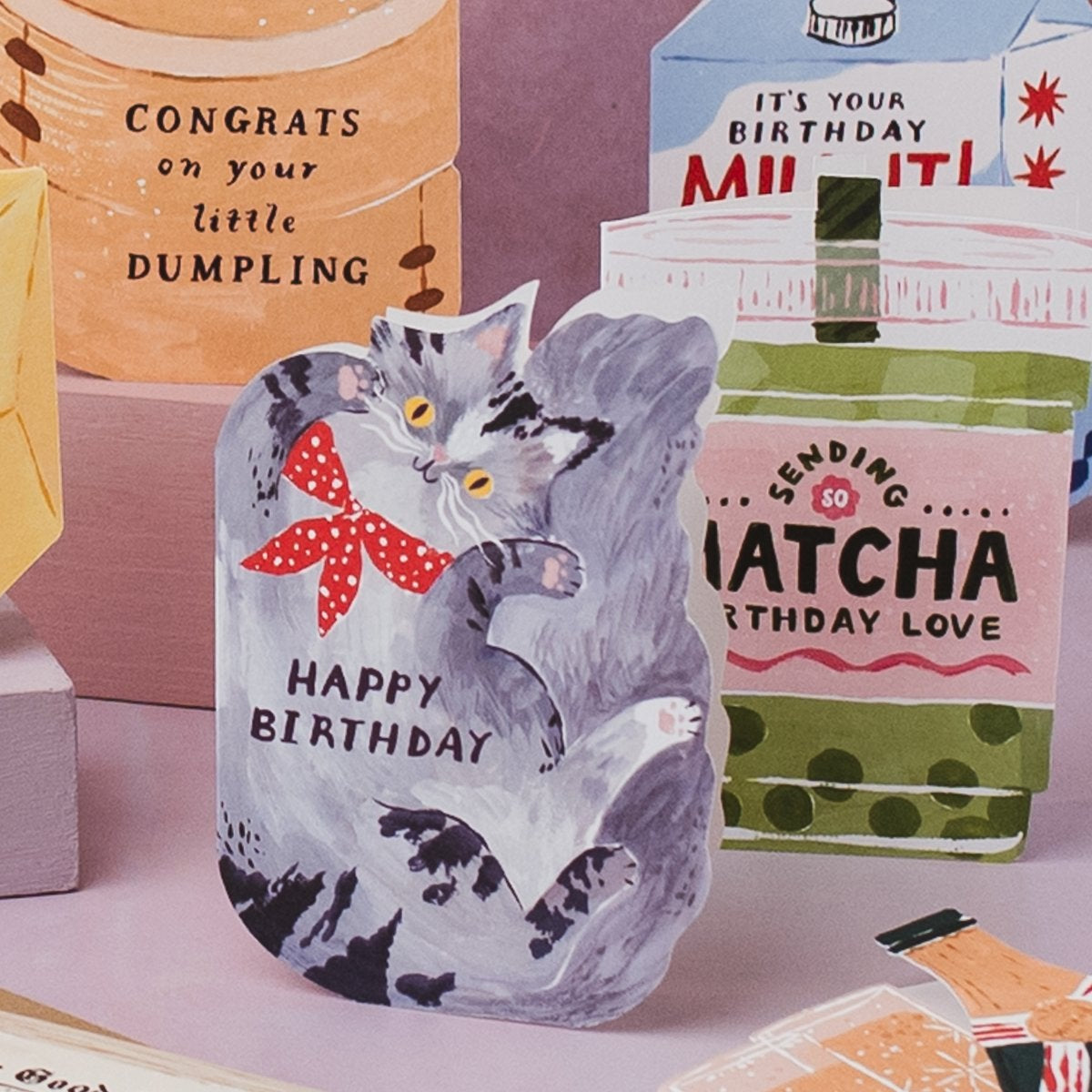 Sister Paper Co birthday cards displayed together