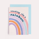 A thinking of you card with sending you a rainbow lettering on a thoughtful card from the thinking of you card collection at Sister Paper Co.