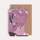 A cowboy boots birthday card cut into the shape of western boots from Sister Paper Co.