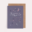 A moon and stars on a unisex modern birthday card from the male and female birthday card collection at Sister Paper Co.