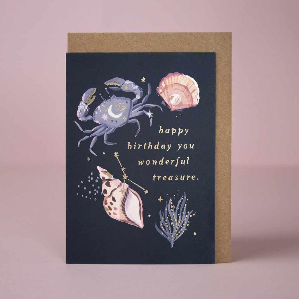 A Cancer star sign inspired zodiac birthday card from Sister Paper Co.